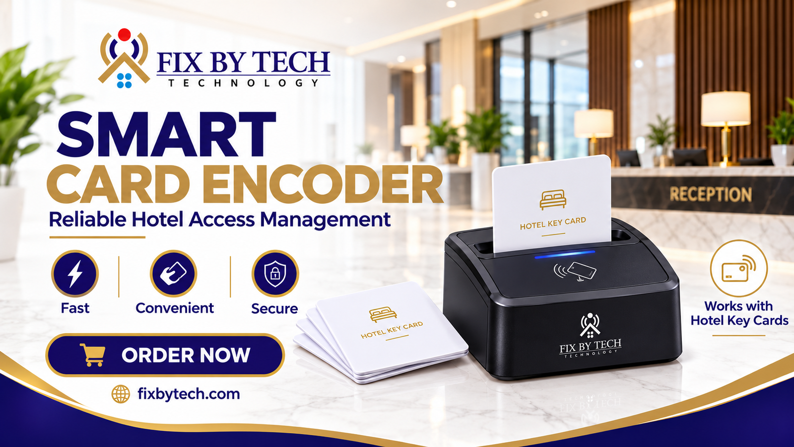 Fix By Tech Smart Card Encoder for hotel key card management and secure access control systems.